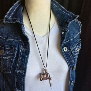 Tattoo Gun Replica Necklace w/Copper Realistic Looking Unique Coils on 28”L Cord